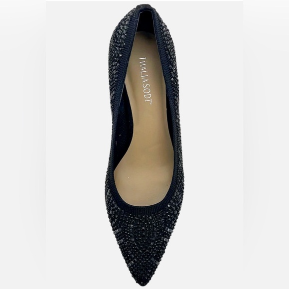Thalia Sodi Heathere Pointed-Toe Heel Pumps Black Flyknit Black Rhinestones New - Picture 4 of 5